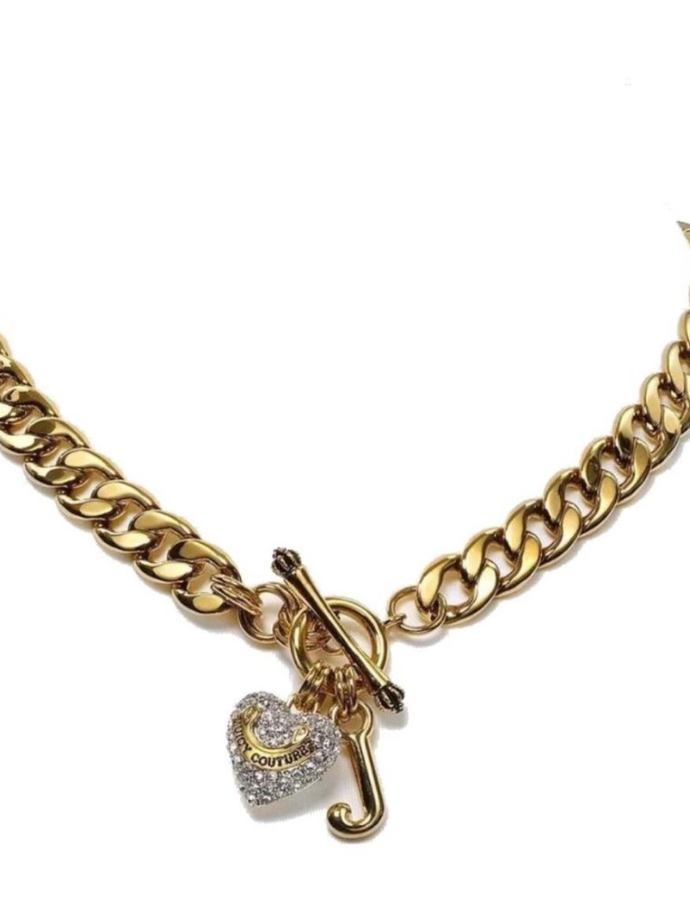 Juicy Couture Gold-Tone Chunky Chain Necklace with Crystal Heart Charm